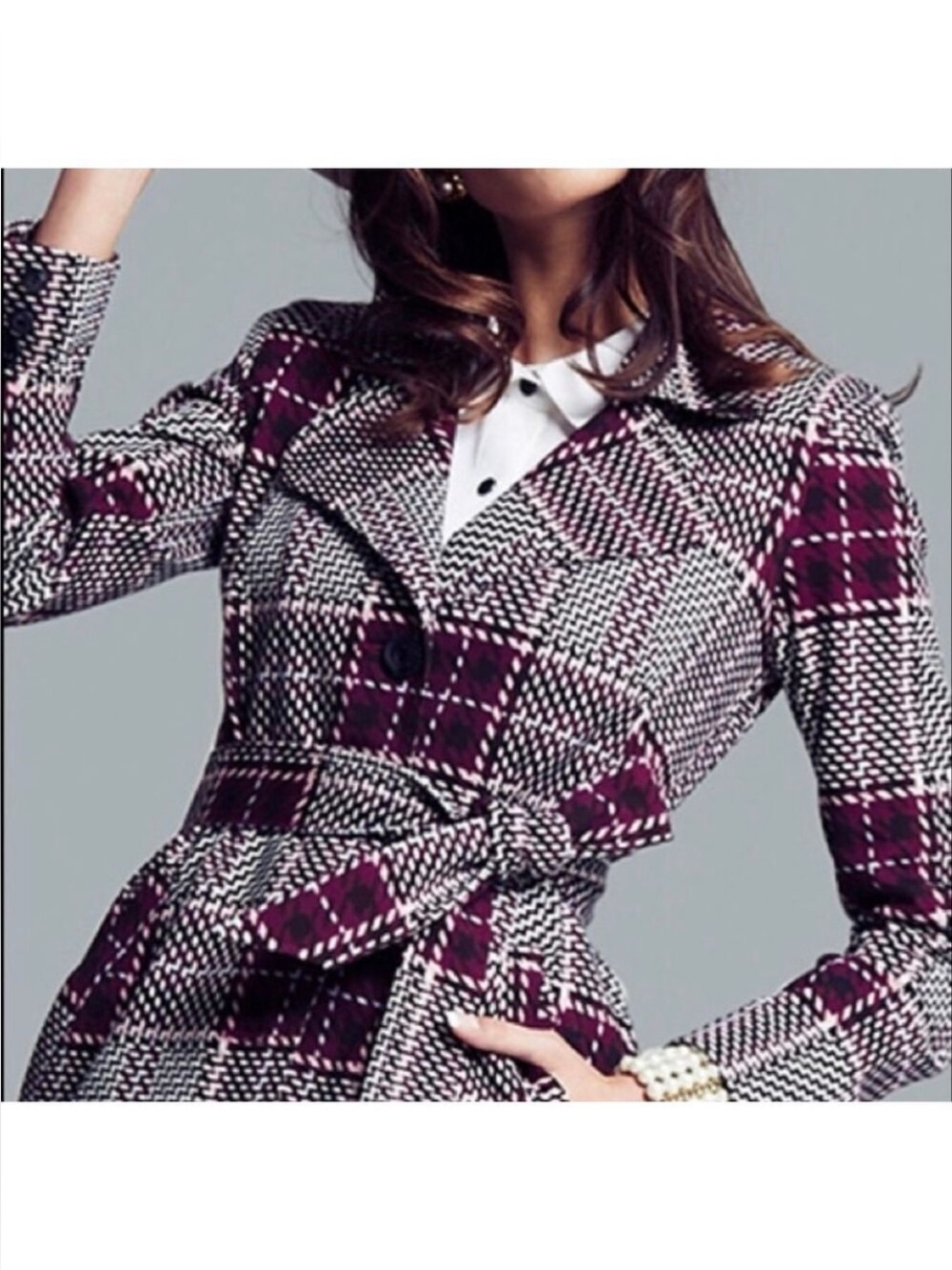 CABI Sovereign Plaid Trenchcoat Ponte Knit Size XS
